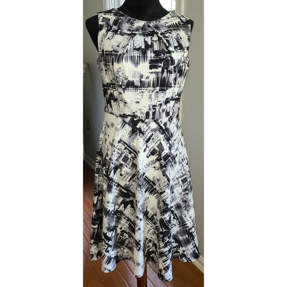 Db Established 1962‎ Dress Sz 8 City Pattern Sleeveless Fit & Flare Zip Back
